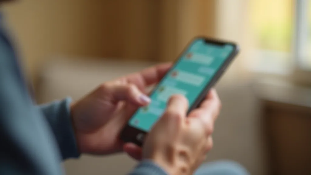 Hands holding smartphone with messaging app