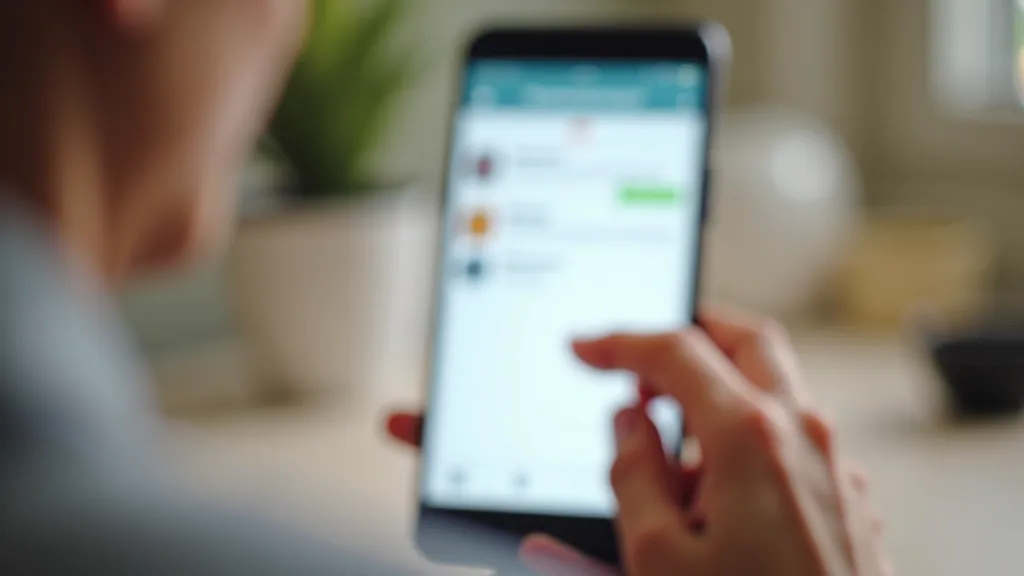Smartphone screen showing messaging app with plus icon and attachment menu visible, finger pointing at gallery option, bright studio lighting, clear interface detail