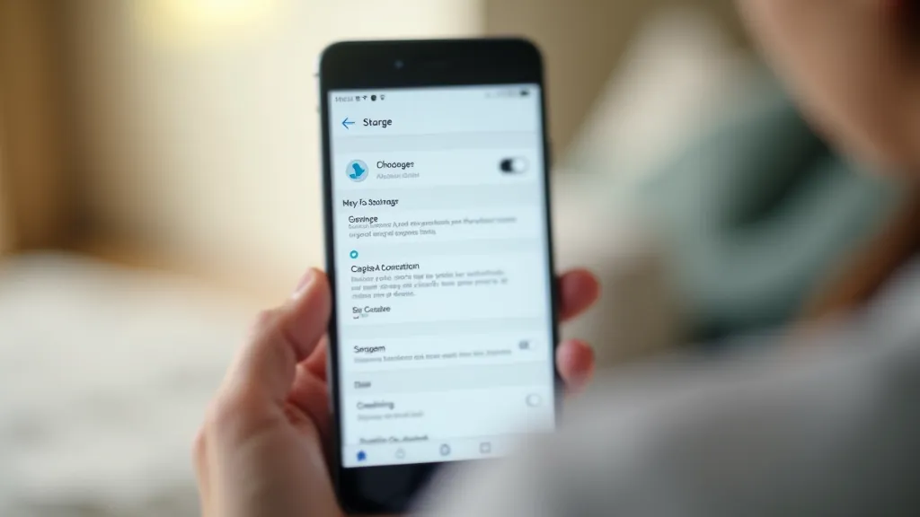 Settings menu on smartphone screen showing storage and cache options for messaging app